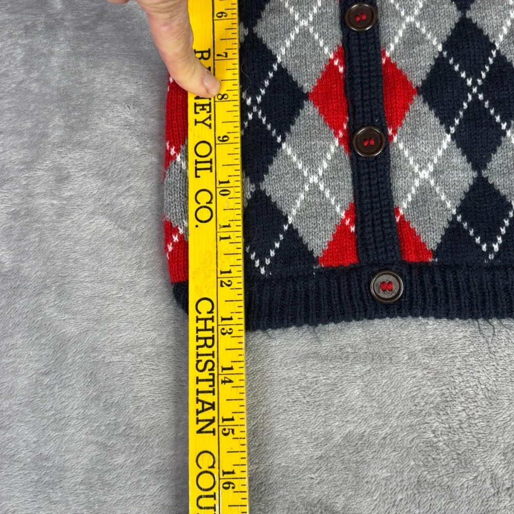 Argyle Pet Sweater Medium Red Grey Blue Button‎ Front Shawl Collar Dog Outfit